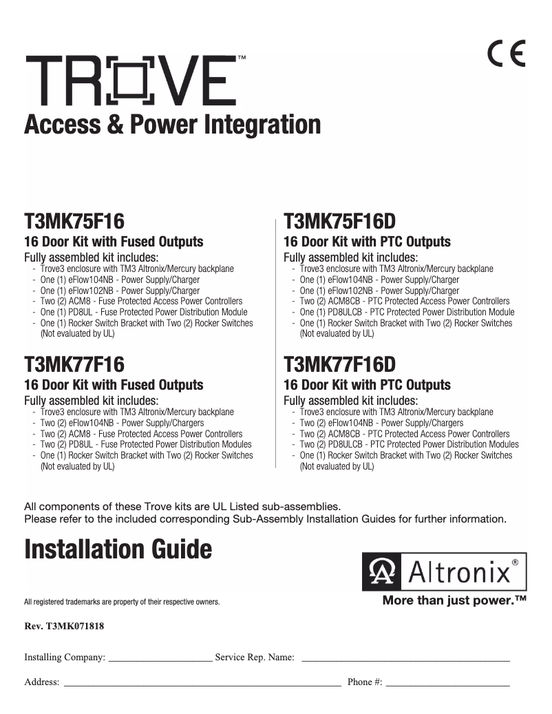Page 1 de la notice Manuel utilisateur Altronix T3MK75F16