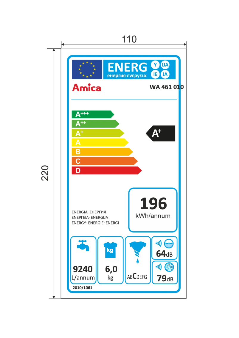 Página 1 del manual Etiqueta energética Amica WA 461 010