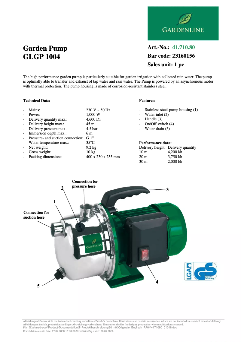Página 1 del manual Manual de usuario Gardenline GLGP 1004