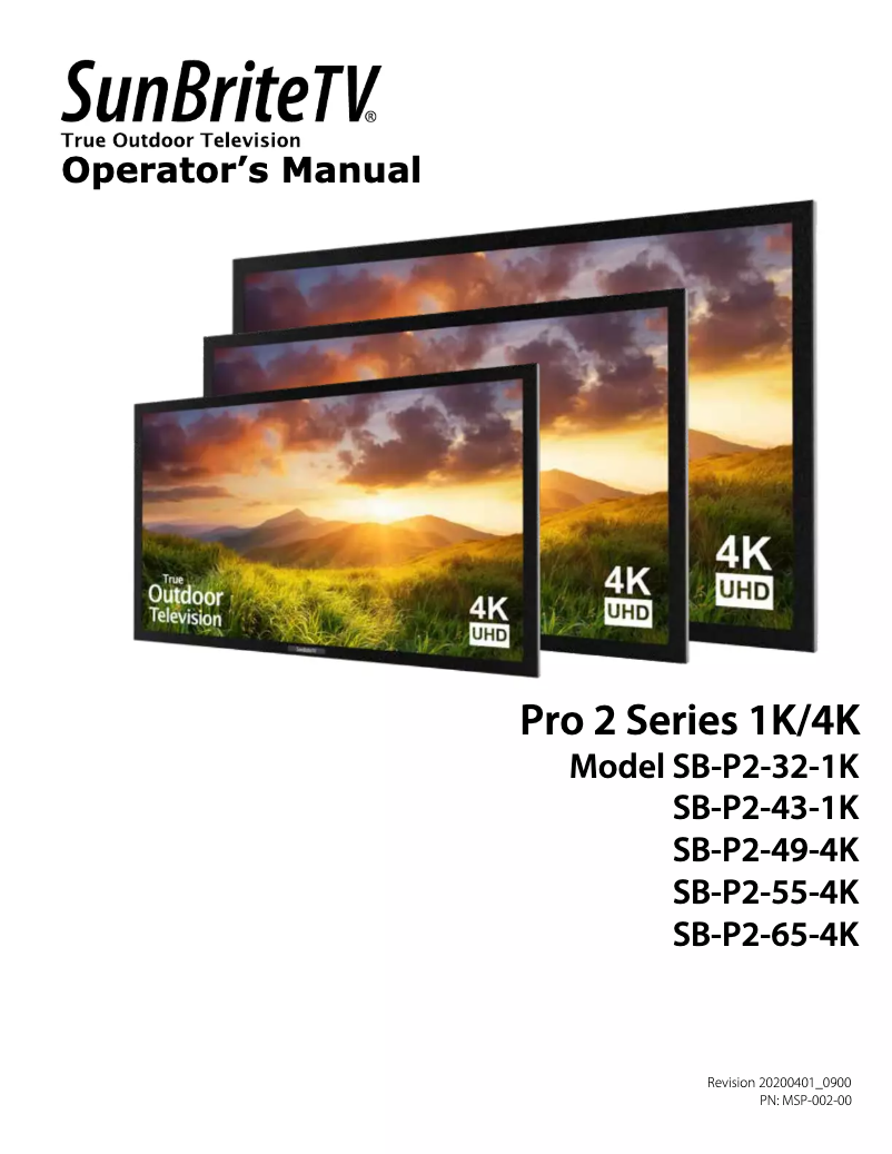 Page 1 de la notice Manuel utilisateur SunBriteTV SB-P2-49-4K-BL