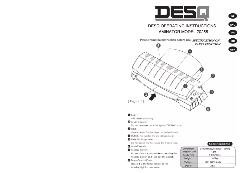 Page n°1 - Manuel utilisateur Desq 70255