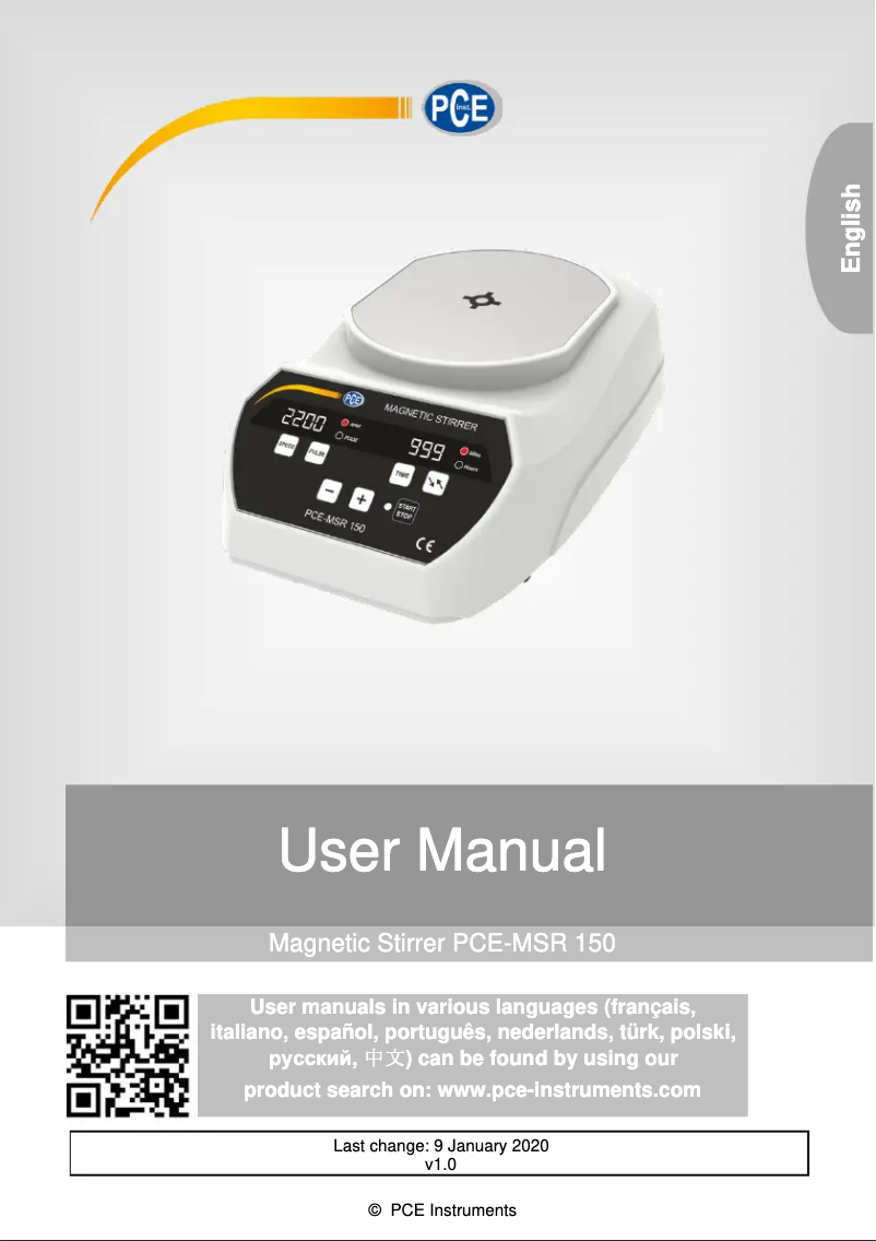 Page 1 de la notice Manuel utilisateur PCE Instruments PCE-MSR 150