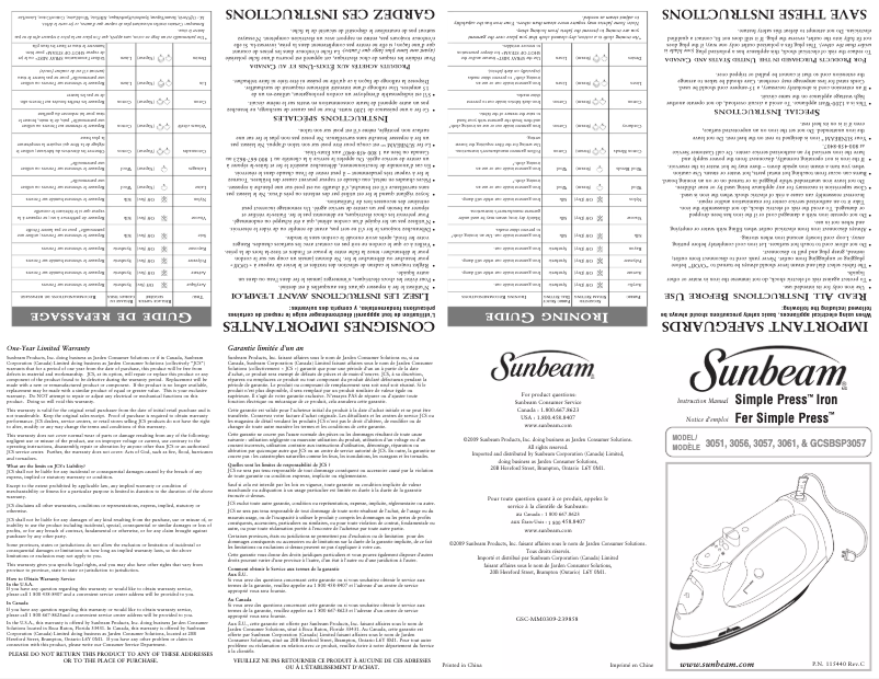 Page 1 de la notice Manuel utilisateur Sunbeam Simple Press GCSBSP3057