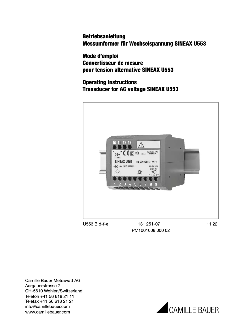 Image de la première page du manuel de l'appareil SINEAX U553
