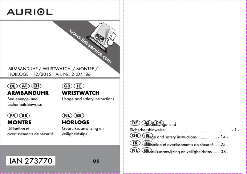 Page 1 de la notice Manuel utilisateur Auriol IAN 273770
