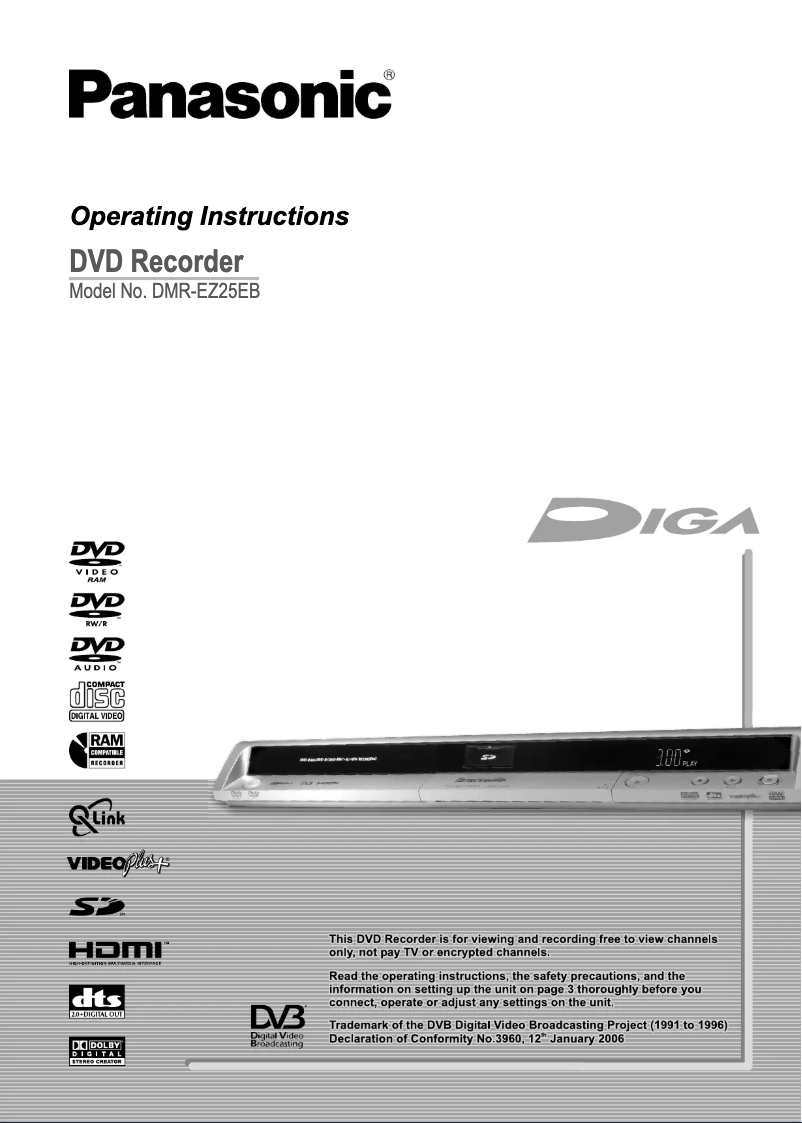 Page 1 de la notice Manuel utilisateur Panasonic DMR-EZ25