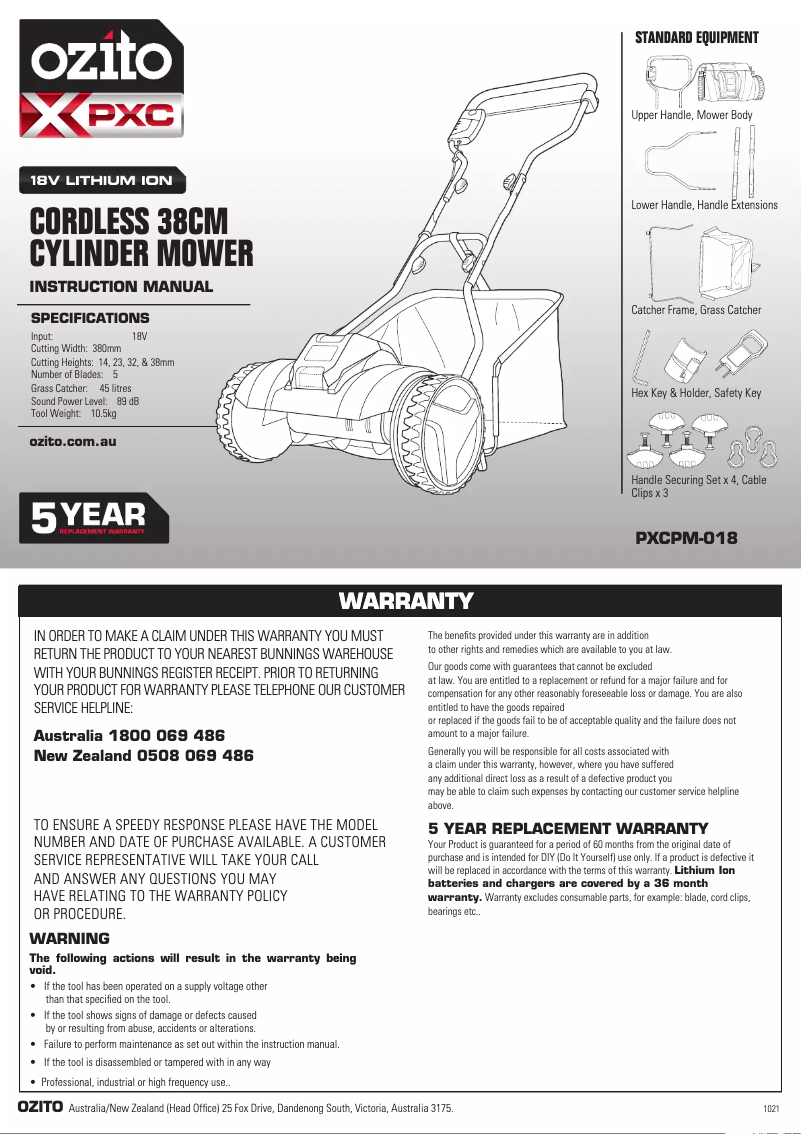 Página 1 del manual Manual de usuario Ozito PXCPM-018