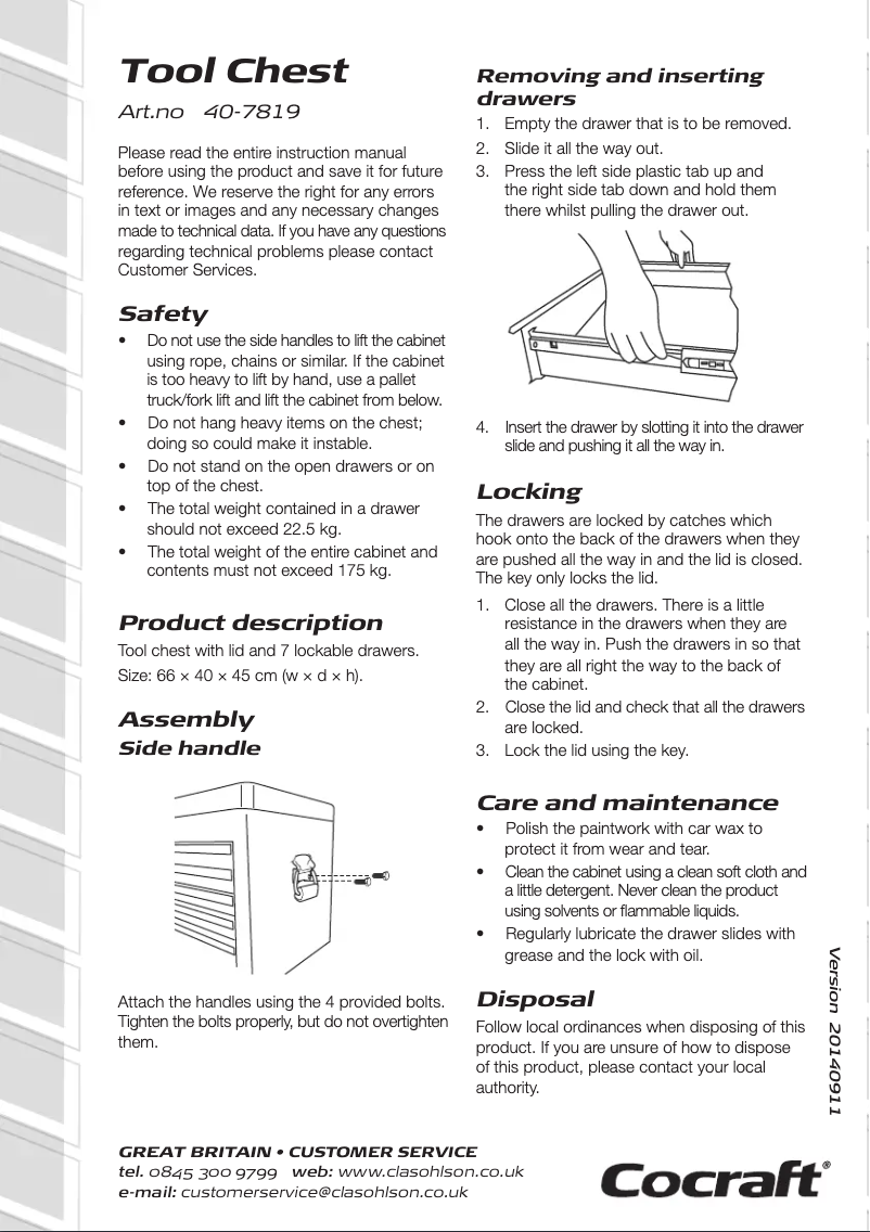 Page 1 de la notice Manuel utilisateur Cocraft 40-7819