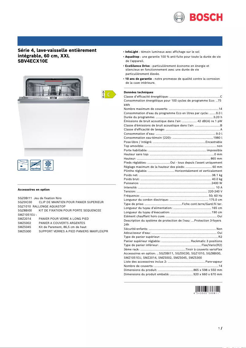Image de la première page du manuel de l'appareil SBV4ECX10E