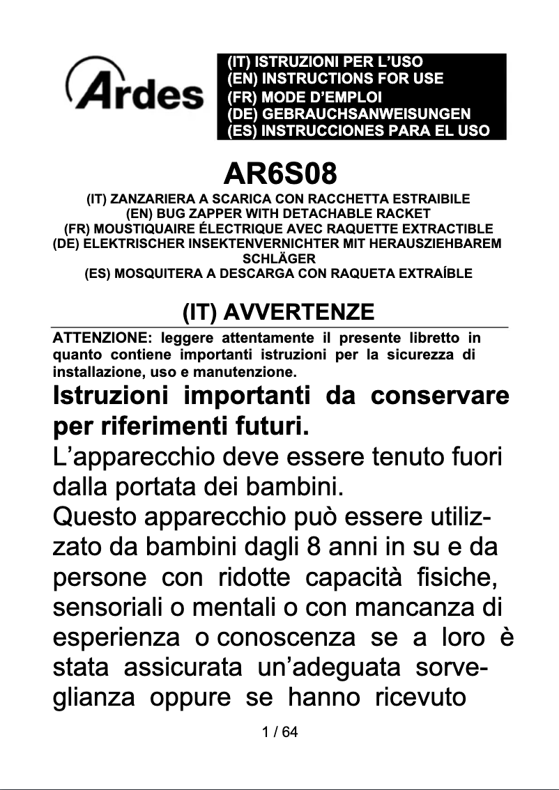 Image de la première page du manuel de l'appareil AR6S08