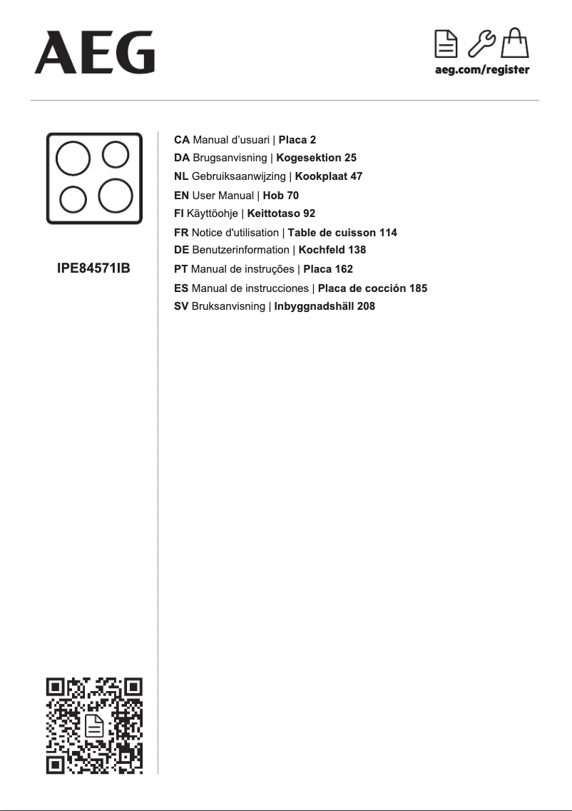 Page 1 de la notice Manuel utilisateur AEG IPE84571IB