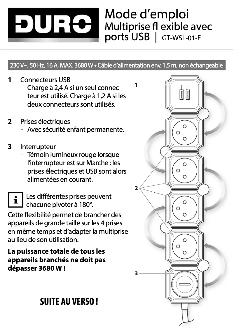 Page 1 de la notice Manuel utilisateur DURO GT-WSL-01