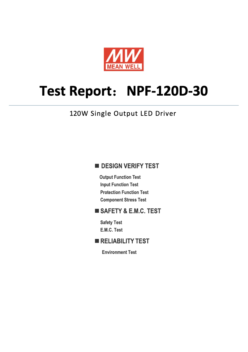 Page 1 de la notice Fiche technique Mean Well NPF-120D-30
