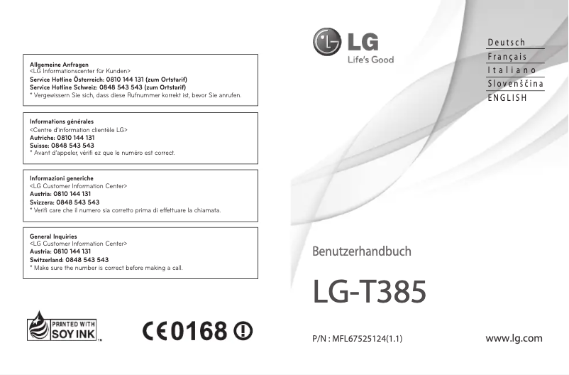 Page n°1 - Manuel utilisateur LG T385