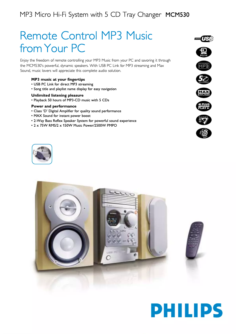 Page 1 de la notice Fiche technique Philips MCM530