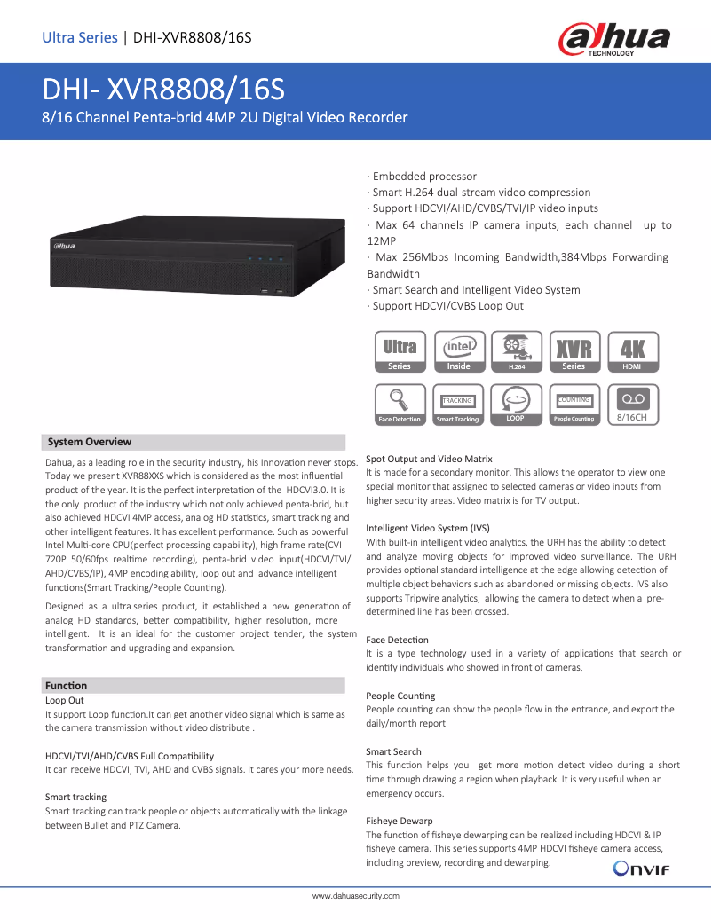 Page 1 de la notice Fiche technique Dahua Technology XVR8808/16S