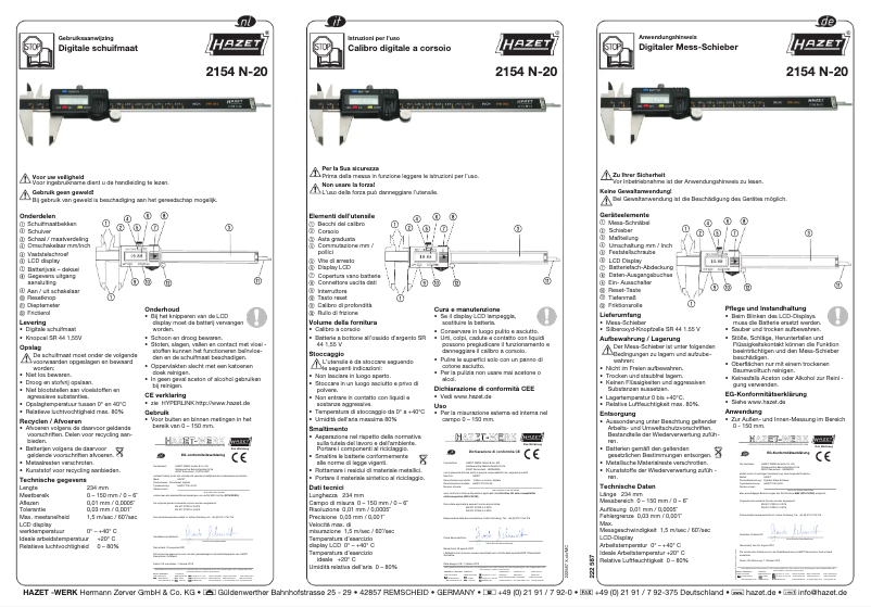 Page n°1 - Manuel utilisateur Hazet 2154N-20
