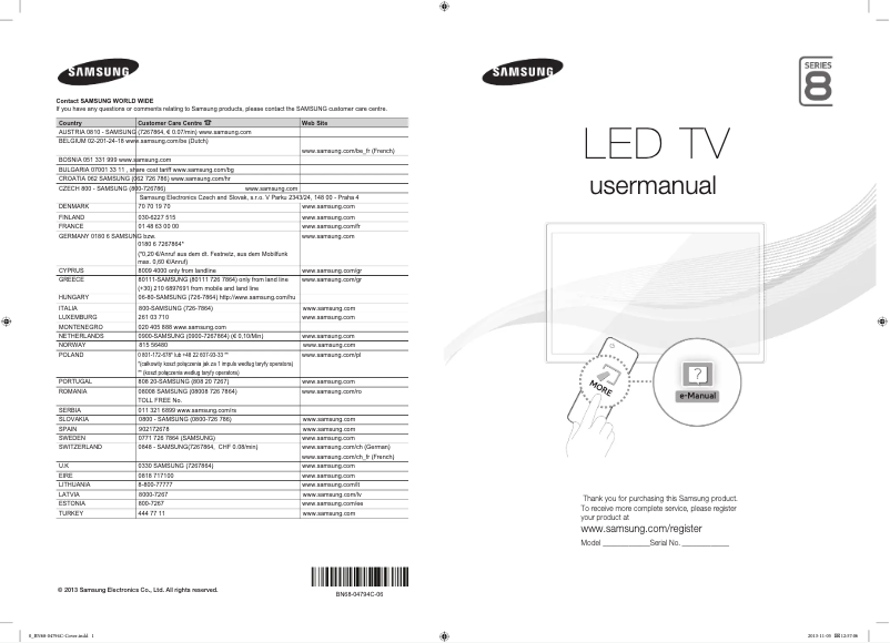 Page 1 de la notice Manuel utilisateur Samsung UE40F8000SL