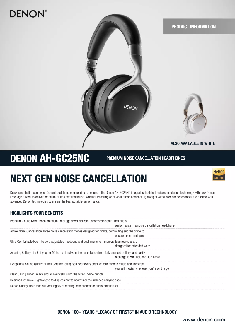 Page n°1 - Fiche technique Denon AH-GC25NC