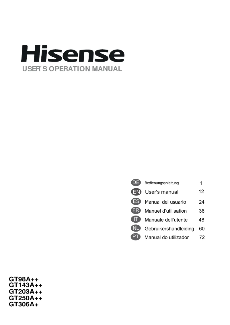 Page n°1 - Manuel utilisateur Hisense GT 250 A++
