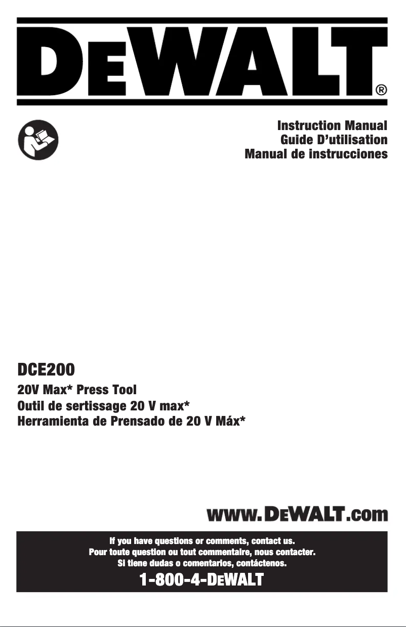 Page 1 de la notice Manuel utilisateur DeWalt DCE200