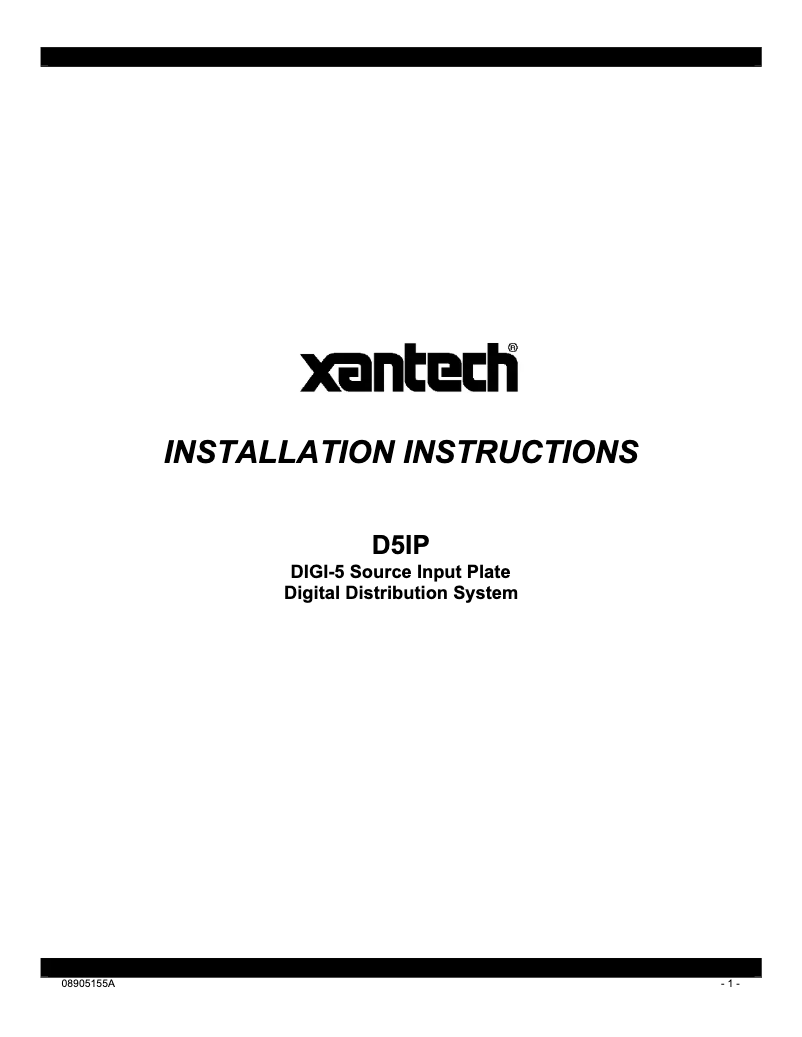 Page n°1 - Manuel utilisateur Xantech D5IP