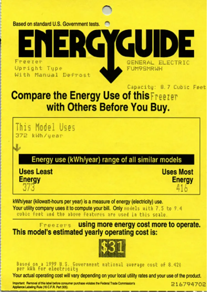 Page 1 de la notice Label énergétique GE FCM7DMWH