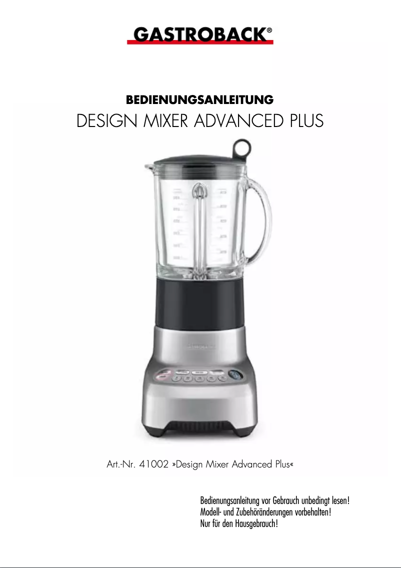 Page 1 de la notice Manuel utilisateur Gastroback Advanced Plus 41002
