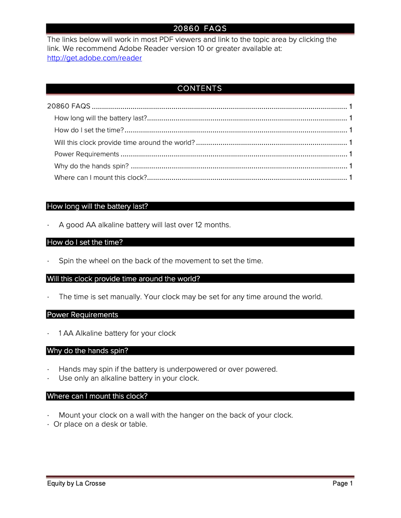 Page 1 de la notice FAQ La Crosse Technology 20860