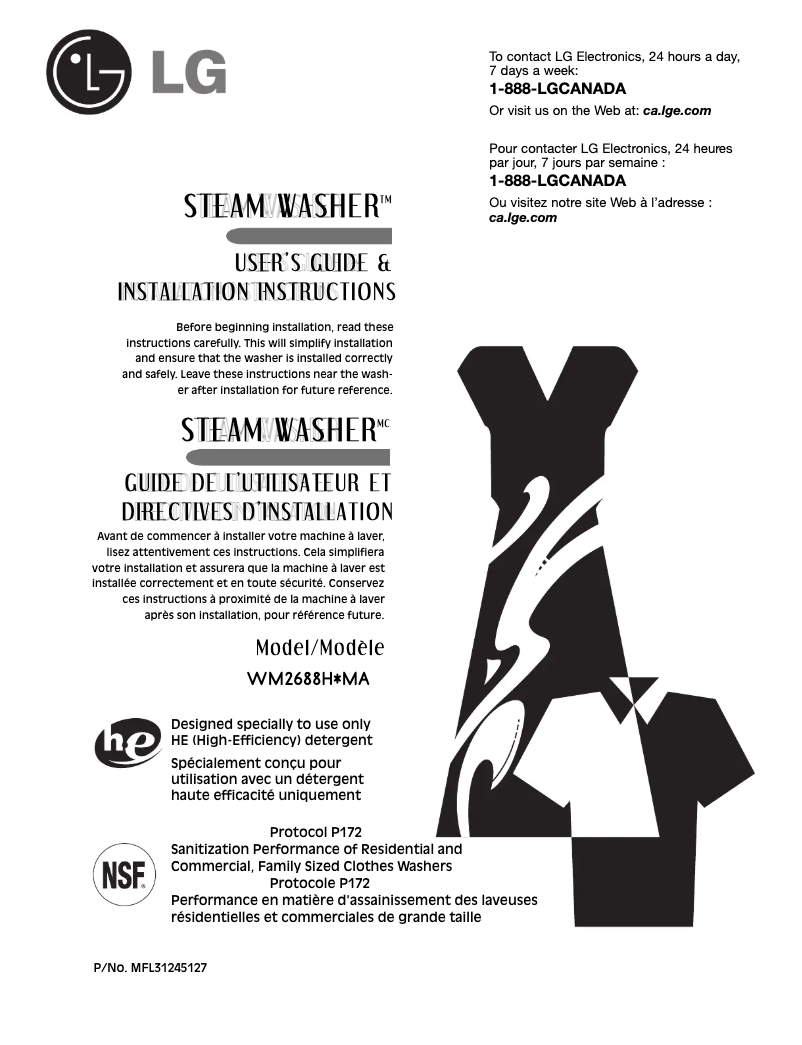 Page 1 de la notice Manuel utilisateur LG WM2688HWMA