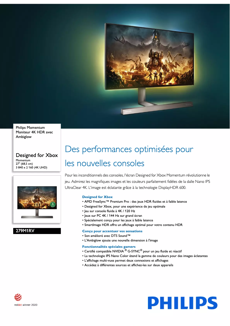 Page 1 de la notice Fiche technique Philips Momentum 279M1RV