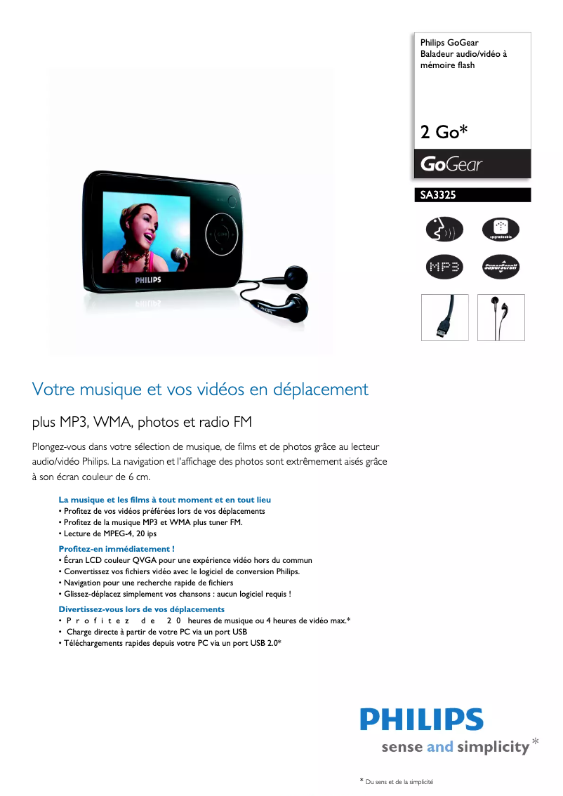 Page n°1 - Fiche technique Philips GoGear SA3325