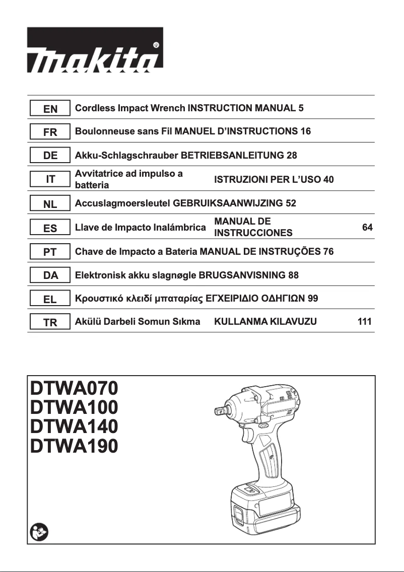 Page 1 de la notice Manuel utilisateur Makita DTWA070Z