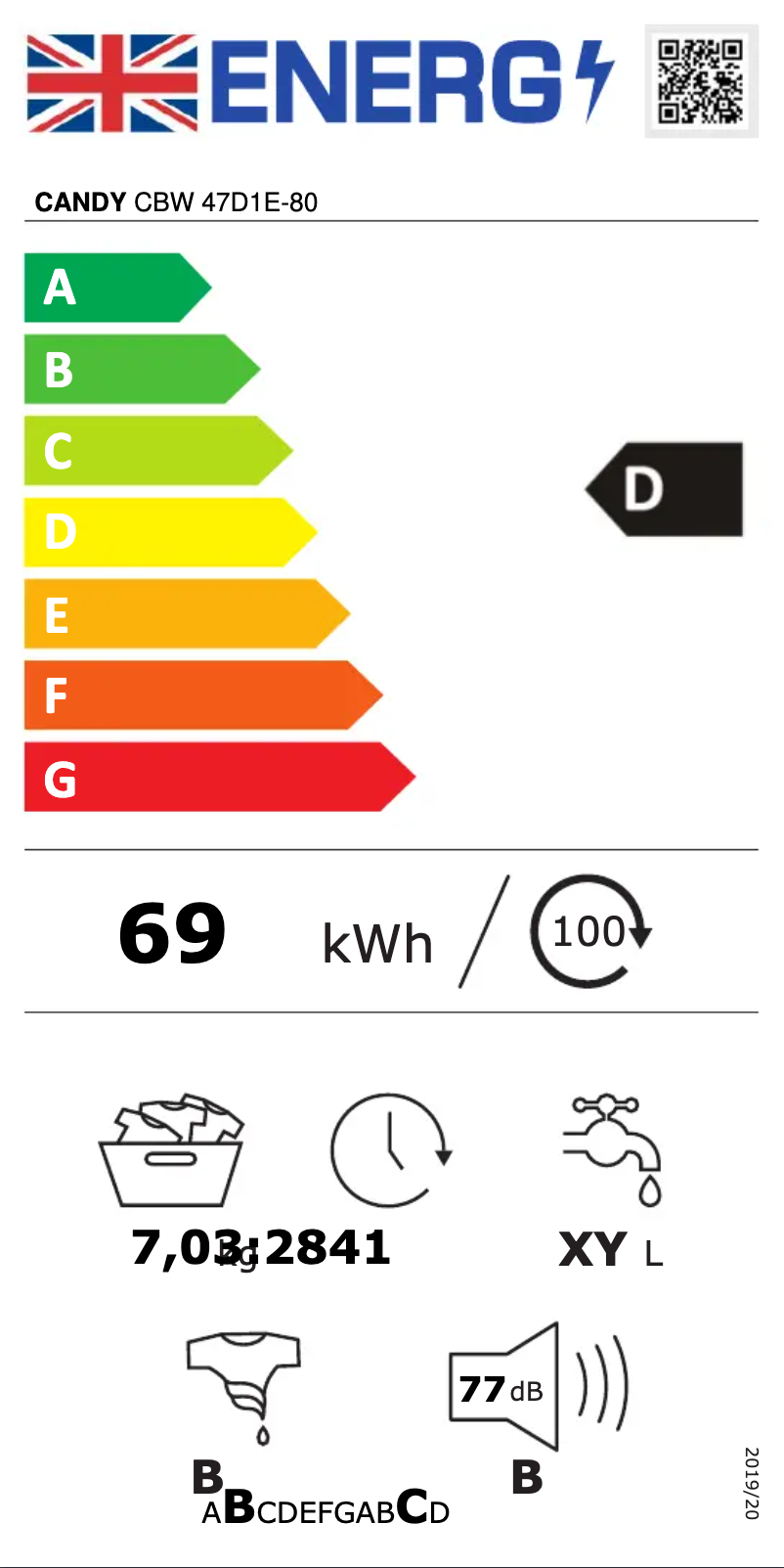 Page 1 de la notice Label énergétique Candy CBW 47D1E-80
