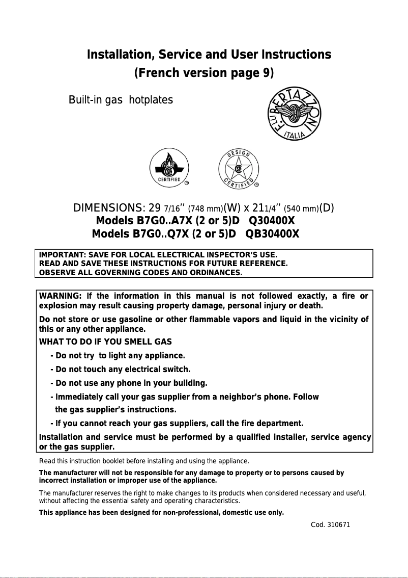 Image de la première page du manuel de l'appareil QB30M400XLP