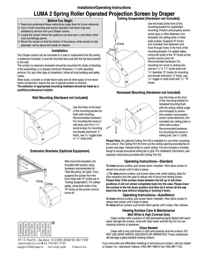 Page 1 de la notice Manuel utilisateur Draper Luma 2