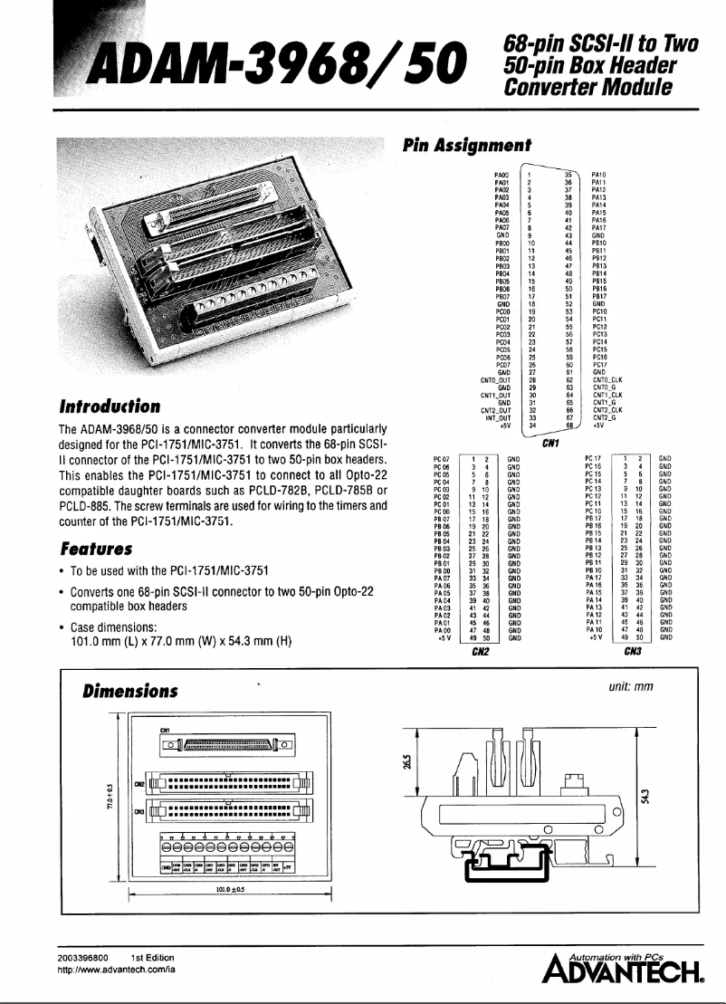Page 1 de la notice Manuel utilisateur Advantech ADAM-3968/50