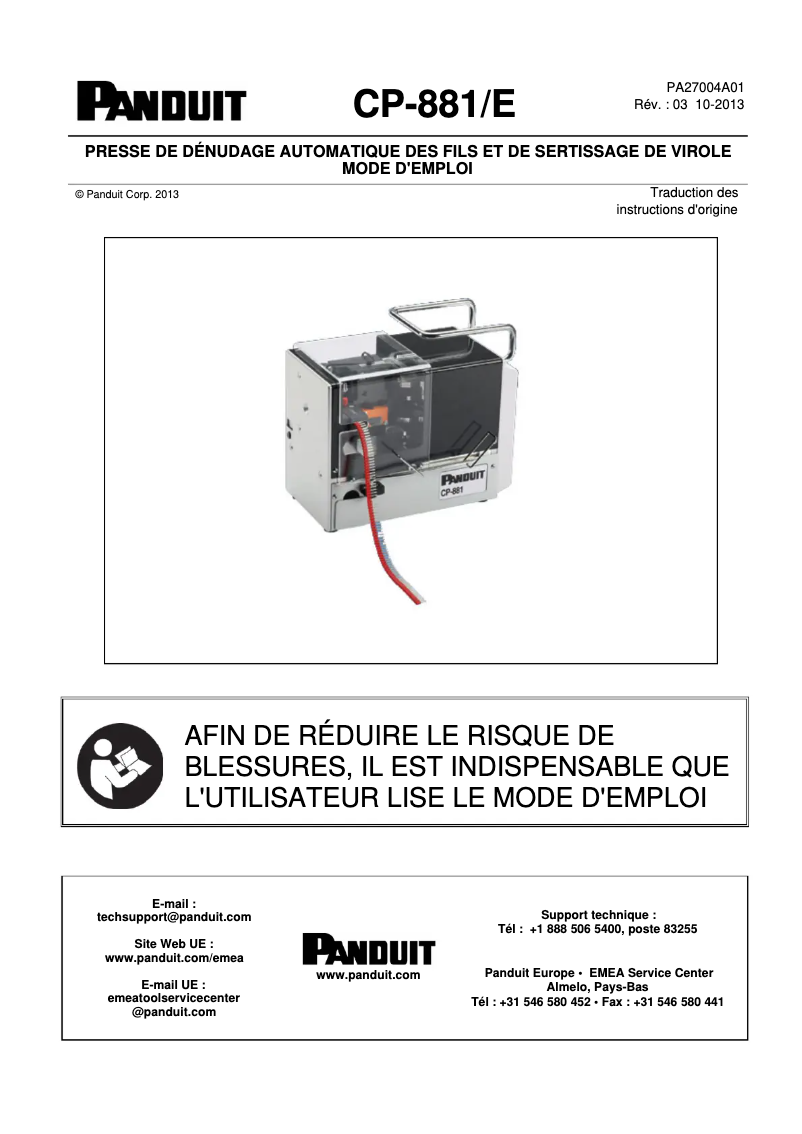 Page n°1 - Guide d'installation Panduit CP-881/E