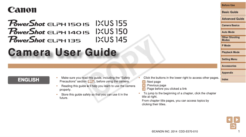 Page 1 de la notice Manuel utilisateur Canon Powershot ELPH 140 IS