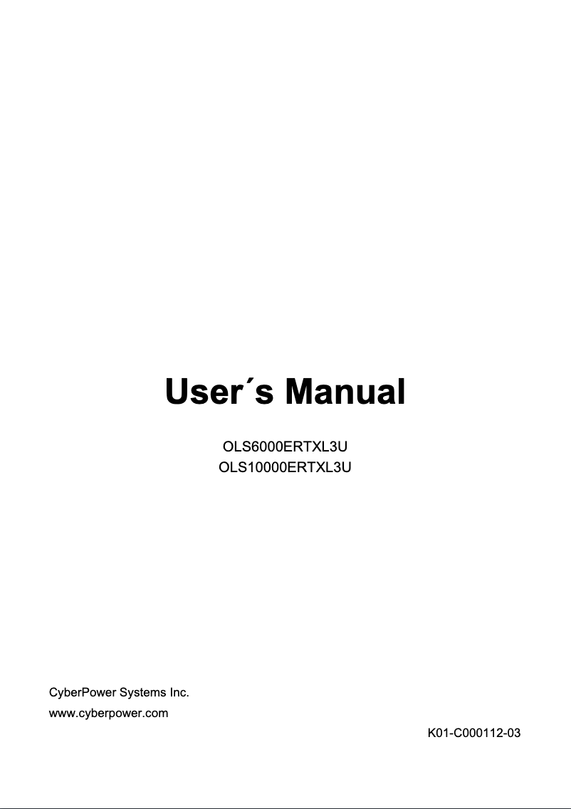 Page 1 de la notice Manuel utilisateur CyberPower OLS10000ERTXL3U