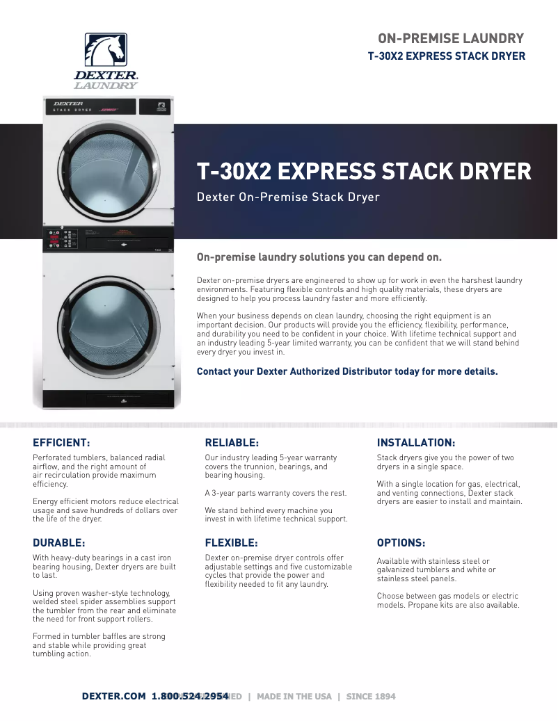 Page 1 de la notice Fiche technique Dexter Laundry T-30x2