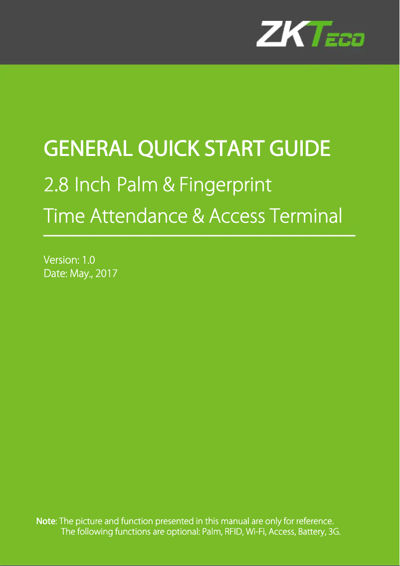 Page 1 de la notice Guide de démarrage rapide ZKTeco P260