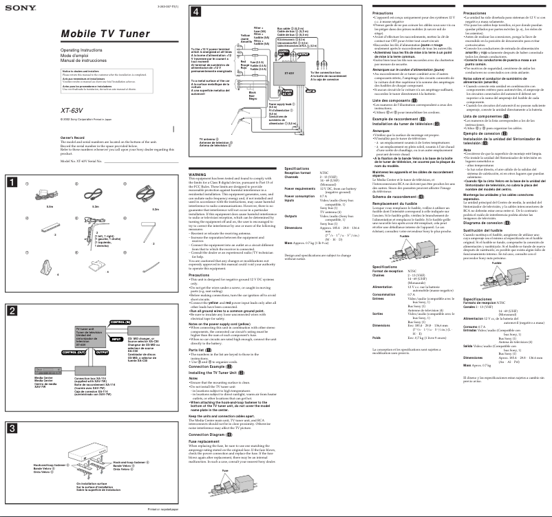 Page 1 de la notice Manuel utilisateur Sony XT-63V