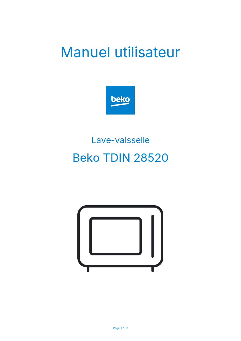 Page 1 de la notice Manuel utilisateur Beko TDIN 28520