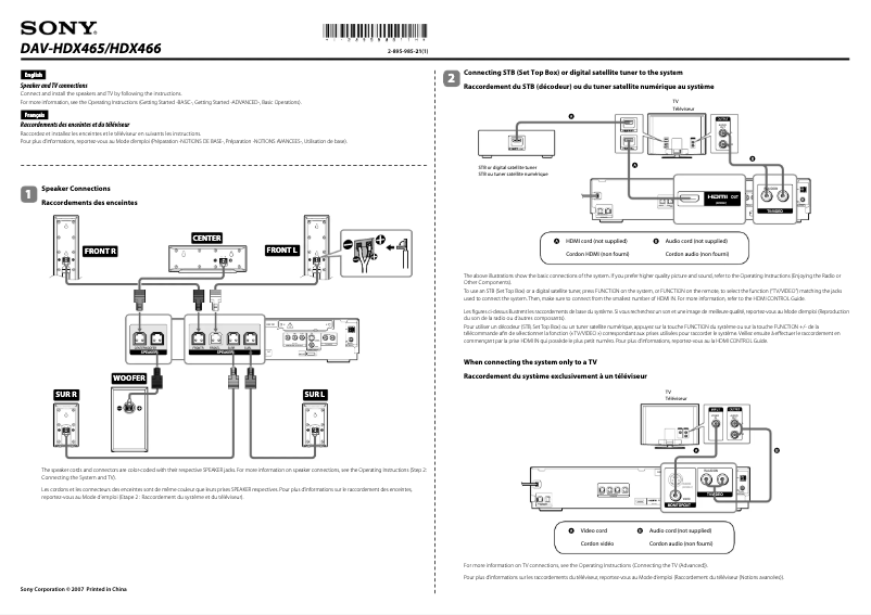 Page 1 de la notice Guide d'installation Sony DAV-HDX465