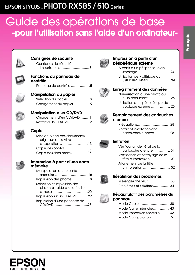 Page n°1 - Manuel utilisateur Epson Stylus Photo RX585