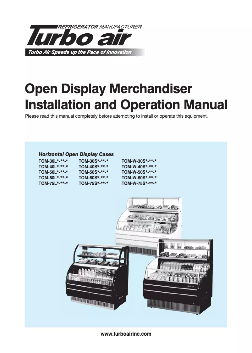 Page 1 de la notice Manuel d'utilisation et d'entretien Turbo air TOM-60L
