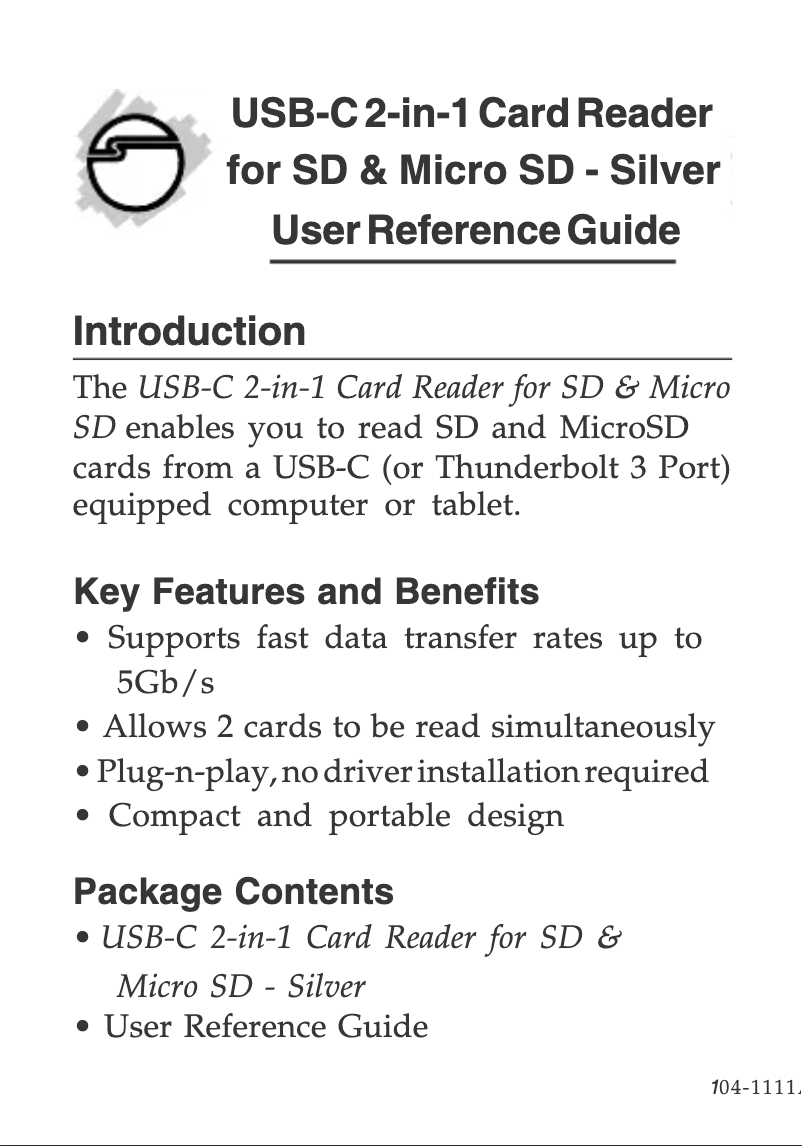 Page 1 de la notice Manuel utilisateur Siig JU-MR0F12-S1