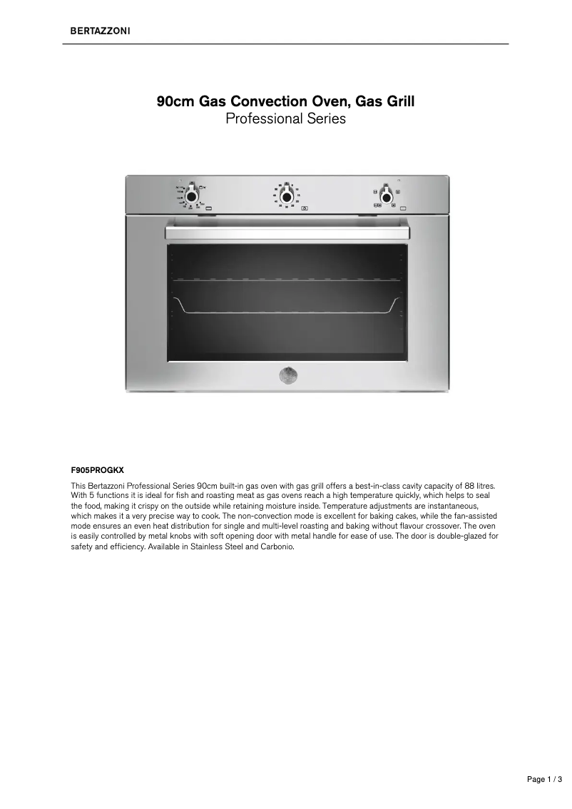 Page n°1 - Fiche technique Bertazzoni F905PROGKX