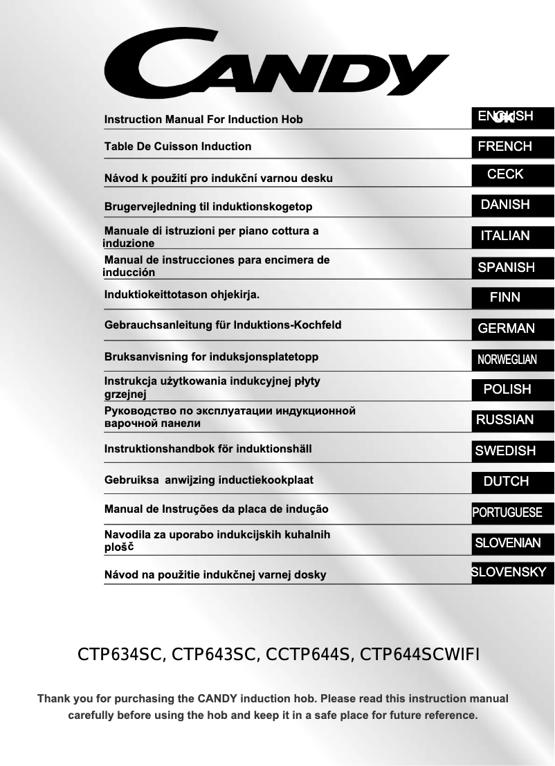 Page 1 de la notice Manuel utilisateur Candy CTP643SC